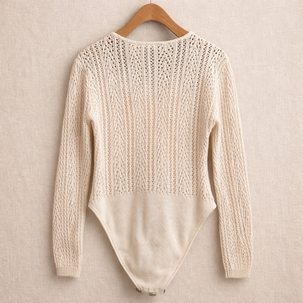 BOZ Crochet Knit Top Cream Open Knit Boho Sweater Canada - Picture 2 of 8